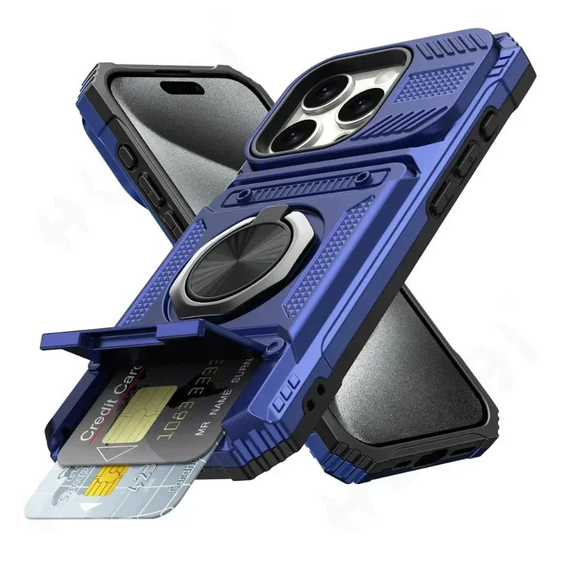 Heavy Duty iPhone Wallet Ring Kickstand Case