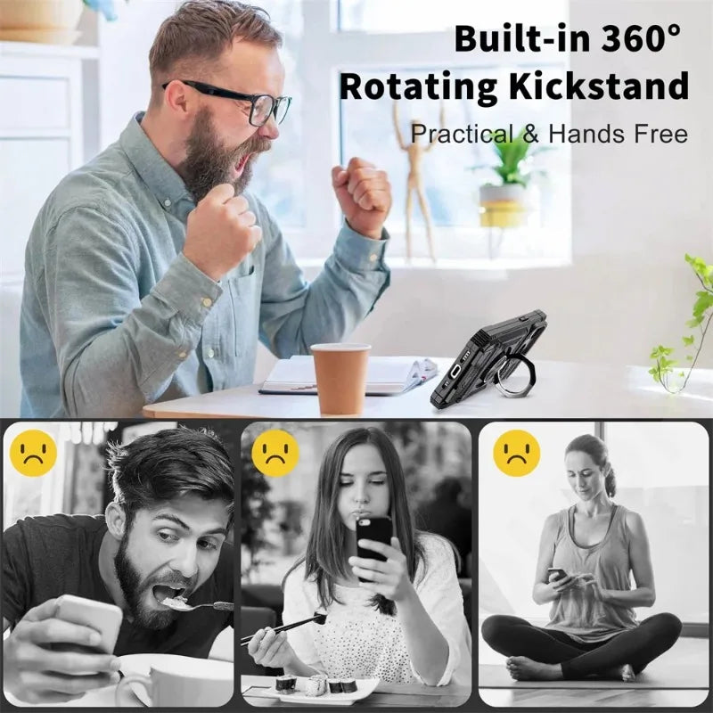 Heavy Duty iPhone Wallet Ring Kickstand Case