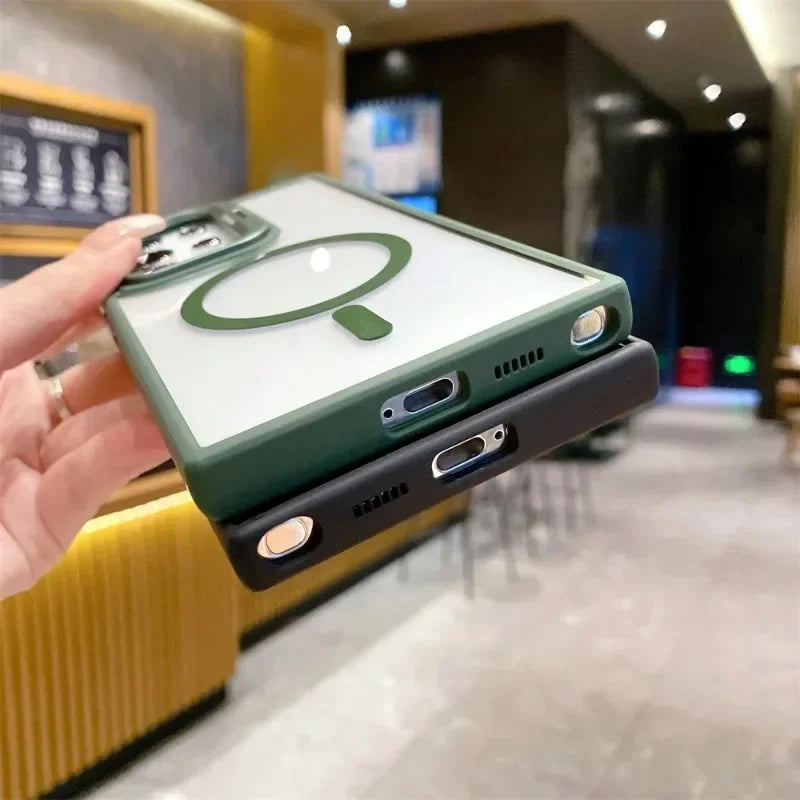 Magnetic Wireless Charging Shockproof Clear Stand Case for Samsung Galaxy