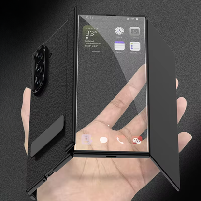 Samsung Galaxy Z Tri-Fold Leather Magnetic Case Dual Hinge Rotating Stand