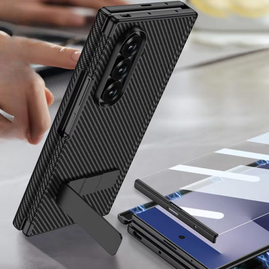 Samsung Galaxy Z Tri-Fold Leather Magnetic Case Dual Hinge Rotating Stand