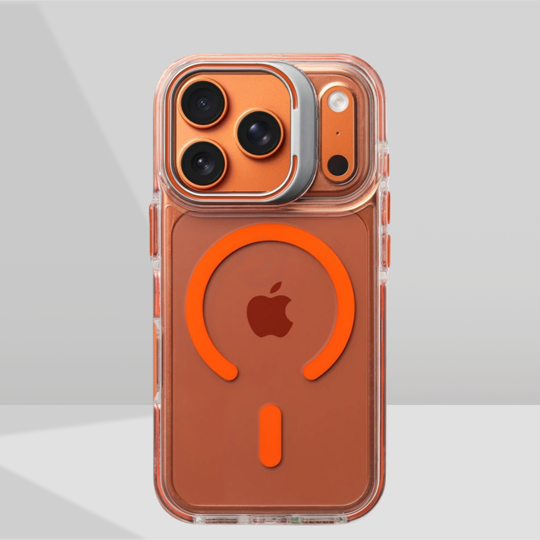 Clear Magnetic iPhone Case with Alloy Stand & Anti‑Drop Bumper