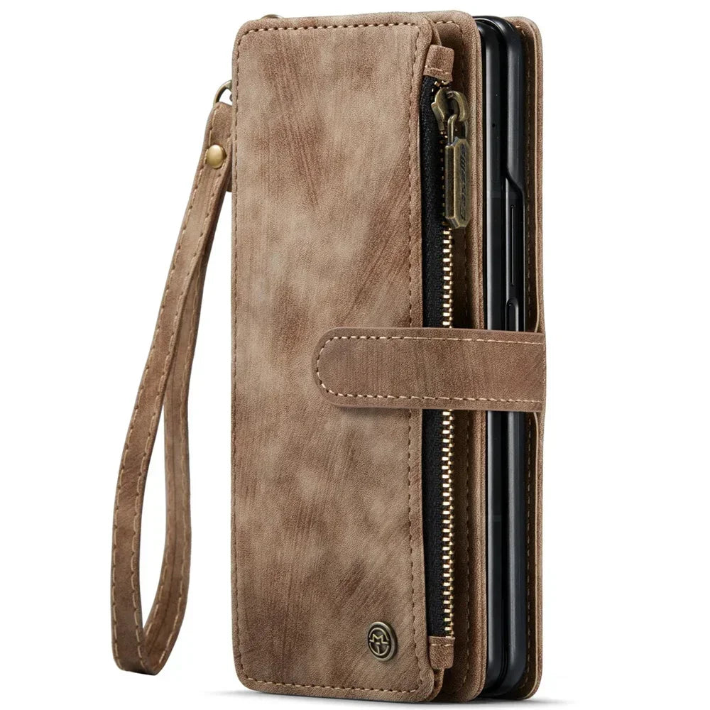 Vintage Leather Wallet Case with S Pen Holder for Samsung Galaxy Z Fold