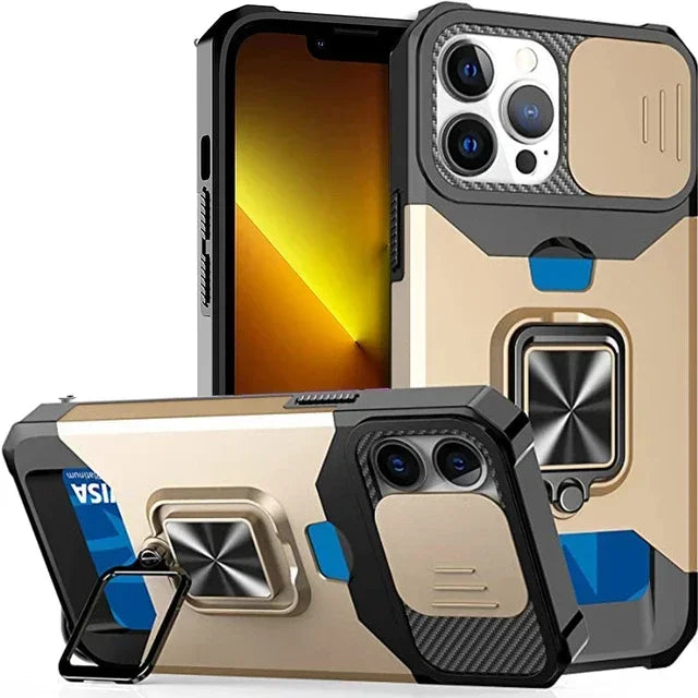 Ultimate Rugged Shield iPhone Case — Sliding Camera + Card Clip Protection