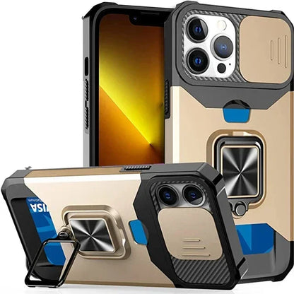 Ultimate Rugged Shield iPhone Case — Sliding Camera + Card Clip Protection