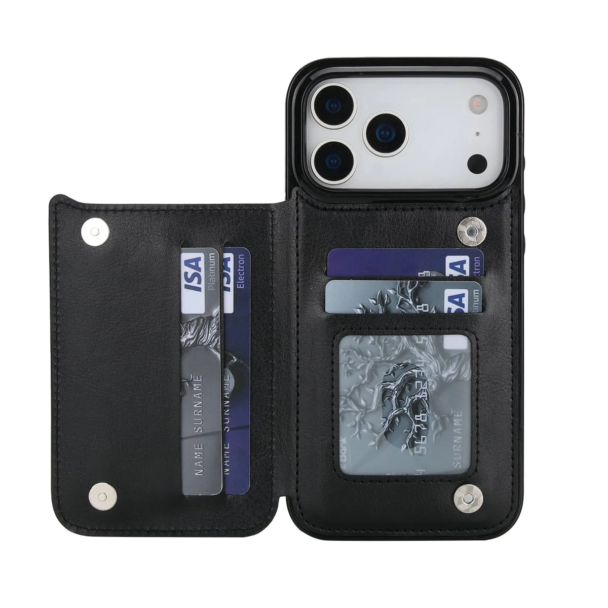 Rugged Magnetic Faux Leather Wallet Case With Secure Kickstand