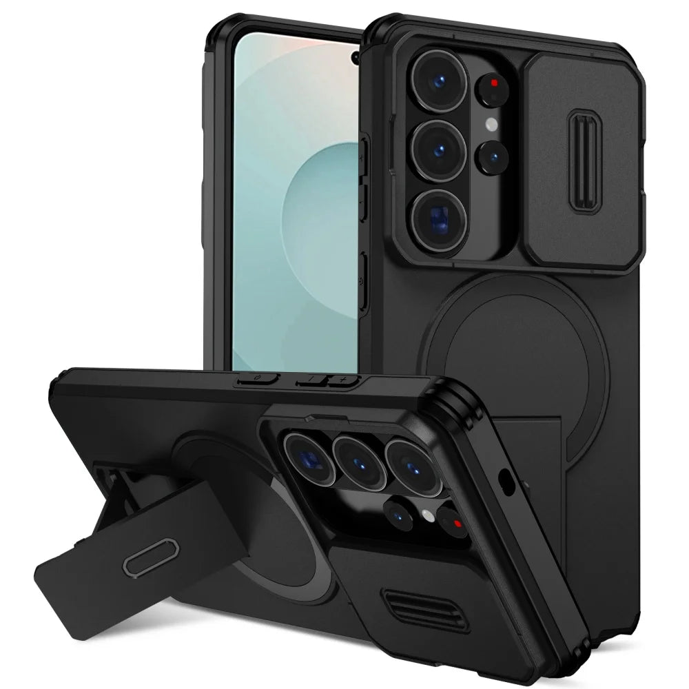 Premium Magnetic Sliding Window Bracket Case for Samsung Galaxy Phones