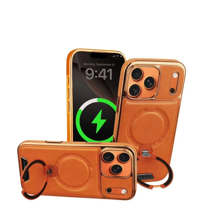 Premium Leather Rotating iPhone Case with Bracket Support