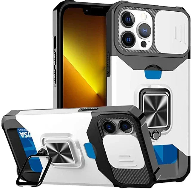 Ultimate Rugged Shield iPhone Case — Sliding Camera + Card Clip Protection