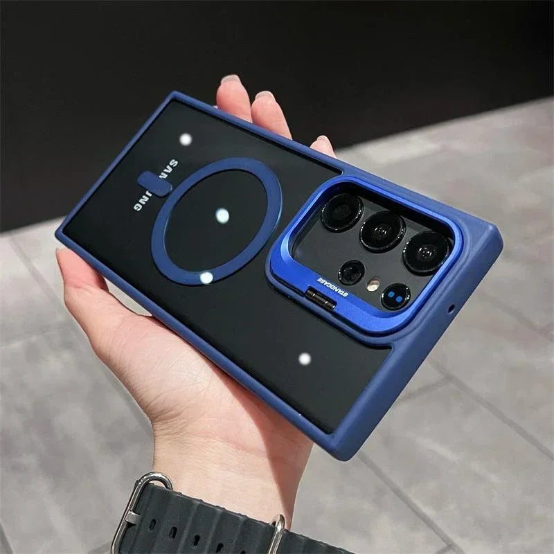 Magnetic Wireless Charging Shockproof Clear Stand Case for Samsung Galaxy