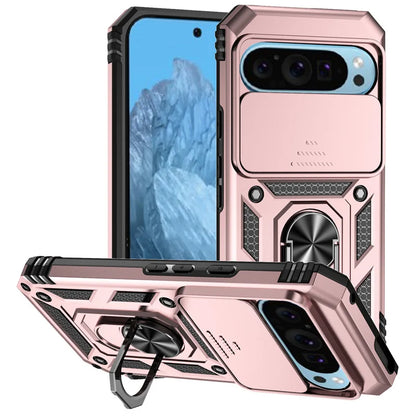 Premium Armor Magnetic Ring Stand Google Pixel Case with Slide Lens Protection