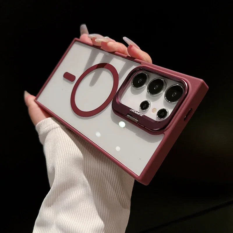 Magnetic Wireless Charging Shockproof Clear Stand Case for Samsung Galaxy