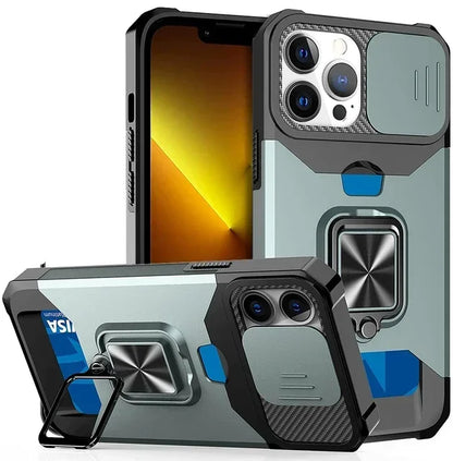 Ultimate Rugged Shield iPhone Case — Sliding Camera + Card Clip Protection