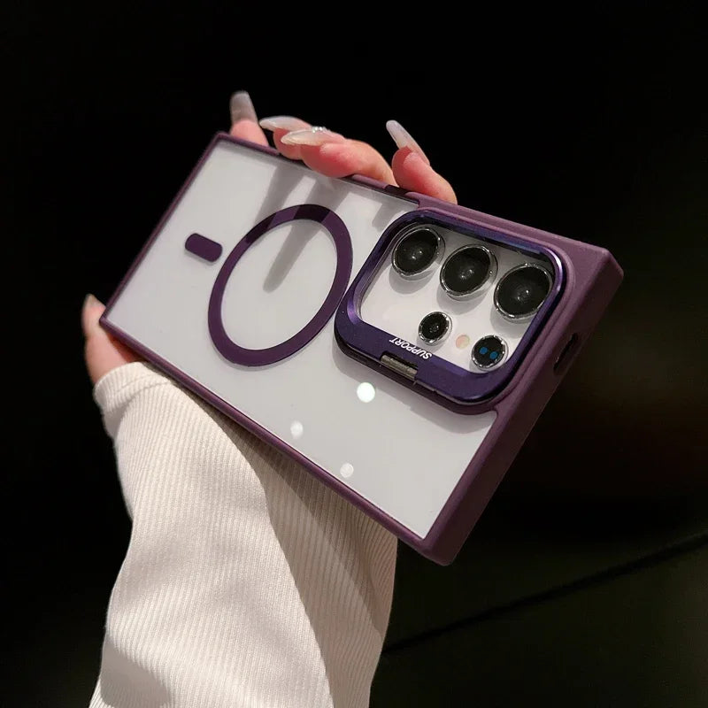 Magnetic Wireless Charging Shockproof Clear Stand Case for Samsung Galaxy