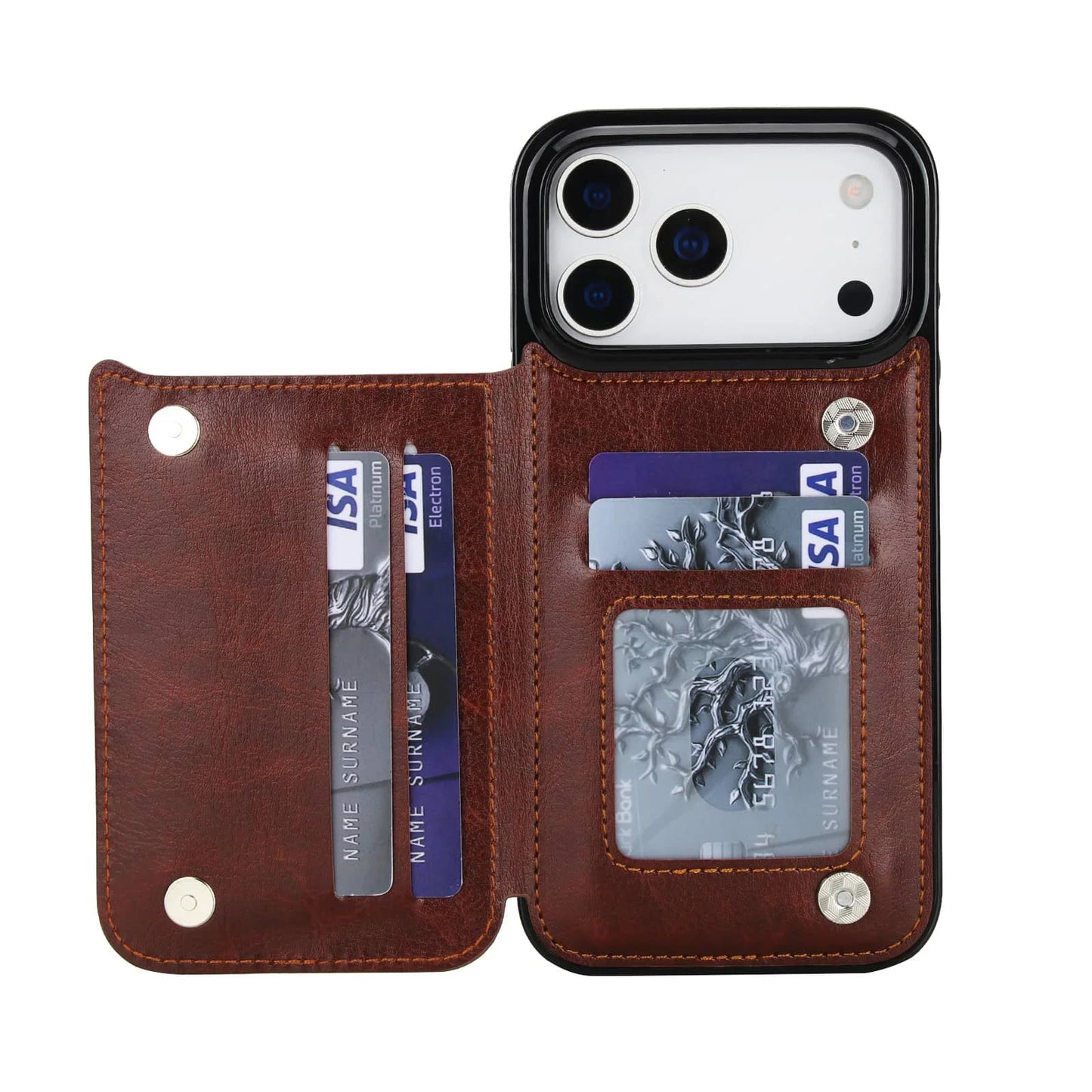 Rugged Magnetic Faux Leather Wallet Case With Secure Kickstand