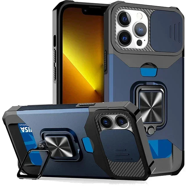 Ultimate Rugged Shield iPhone Case — Sliding Camera + Card Clip Protection