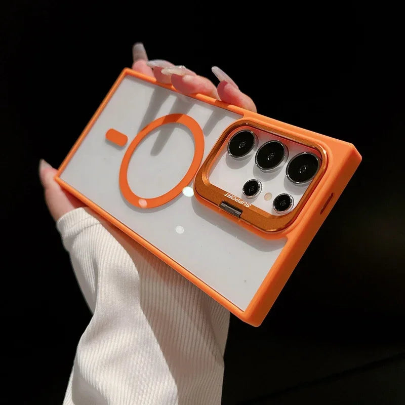 Magnetic Wireless Charging Shockproof Clear Stand Case for Samsung Galaxy