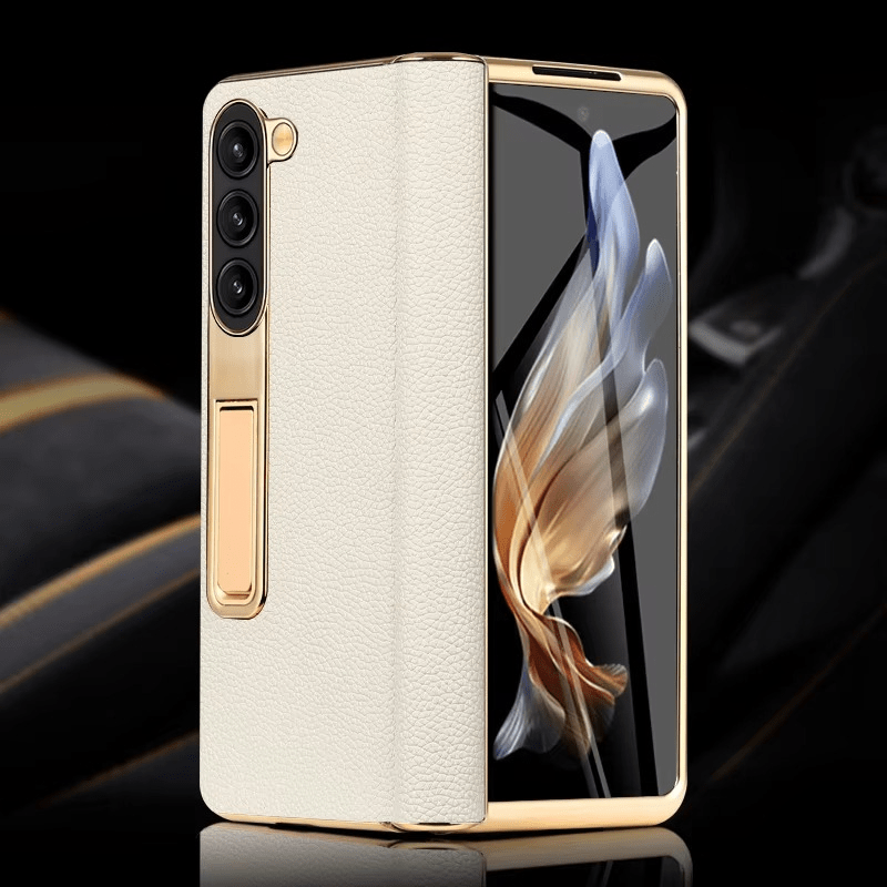 ArmourLuxe Leather Fold Magnetic Samsung Galaxy Case – Gold Hinge Protection - The Armour Case