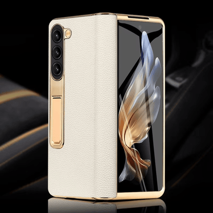 ArmourLuxe Leather Fold Magnetic Samsung Galaxy Case – Gold Hinge Protection - The Armour Case
