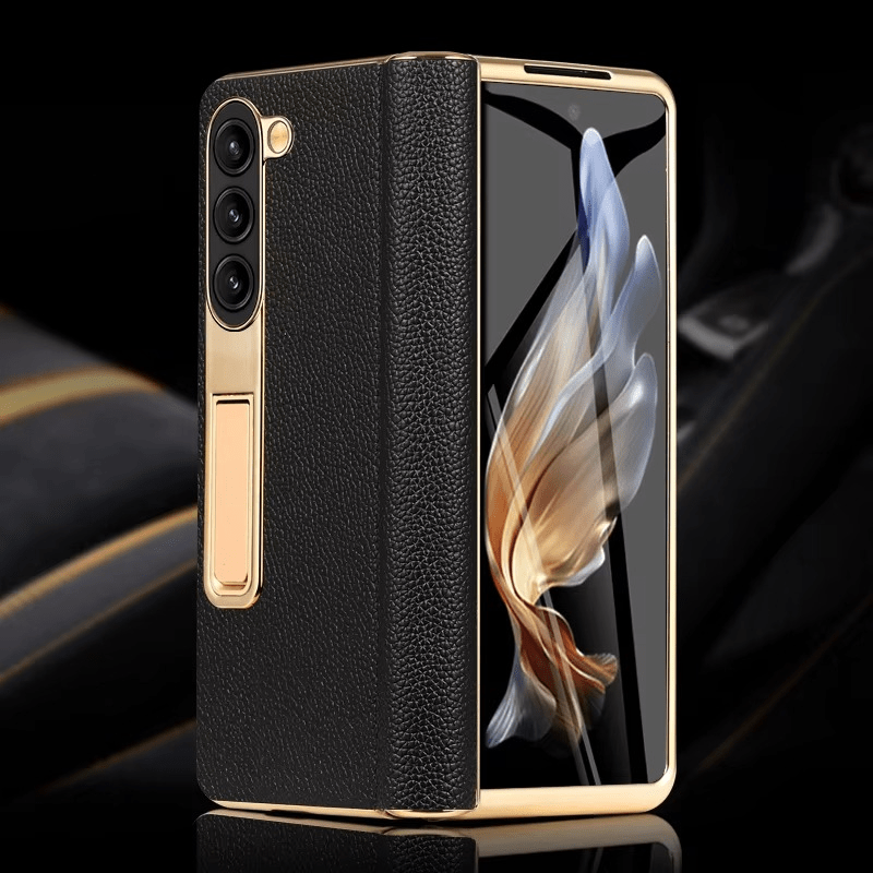 ArmourLuxe Leather Fold Magnetic Samsung Galaxy Case – Gold Hinge Protection - The Armour Case