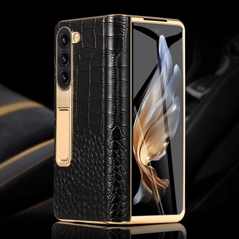 ArmourLuxe Leather Fold Magnetic Samsung Galaxy Case – Gold Hinge Protection - The Armour Case